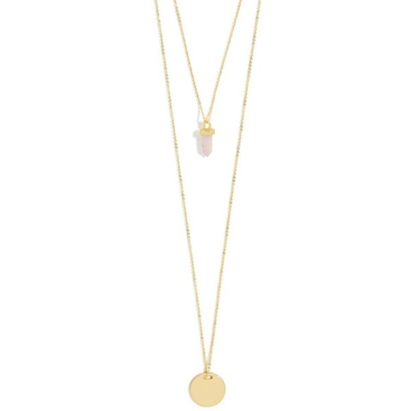 BaubleBar Jewelry - NWT layered necklace w/rose quartz & gold disc 🌕